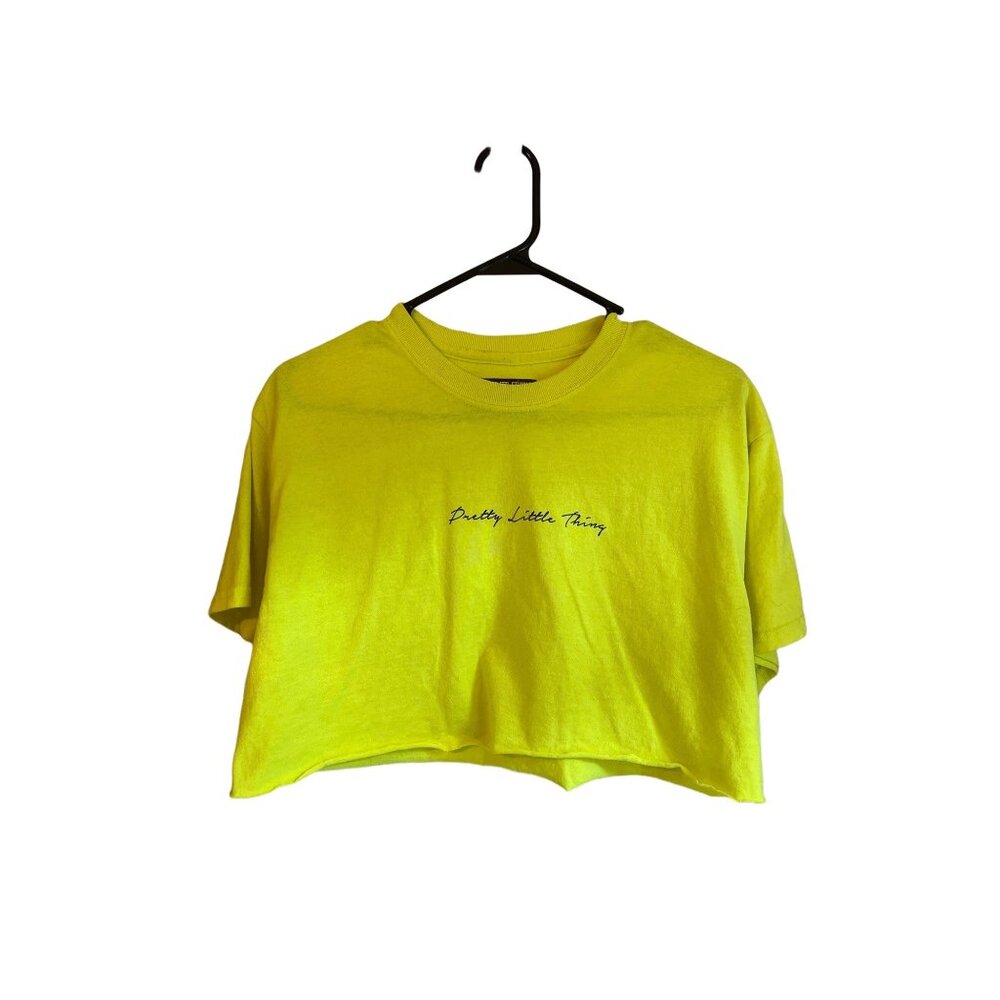 Pretty Little Thing Neon Yellow Cropped T-Shirt Womens Size 8 100% Cotton Casual